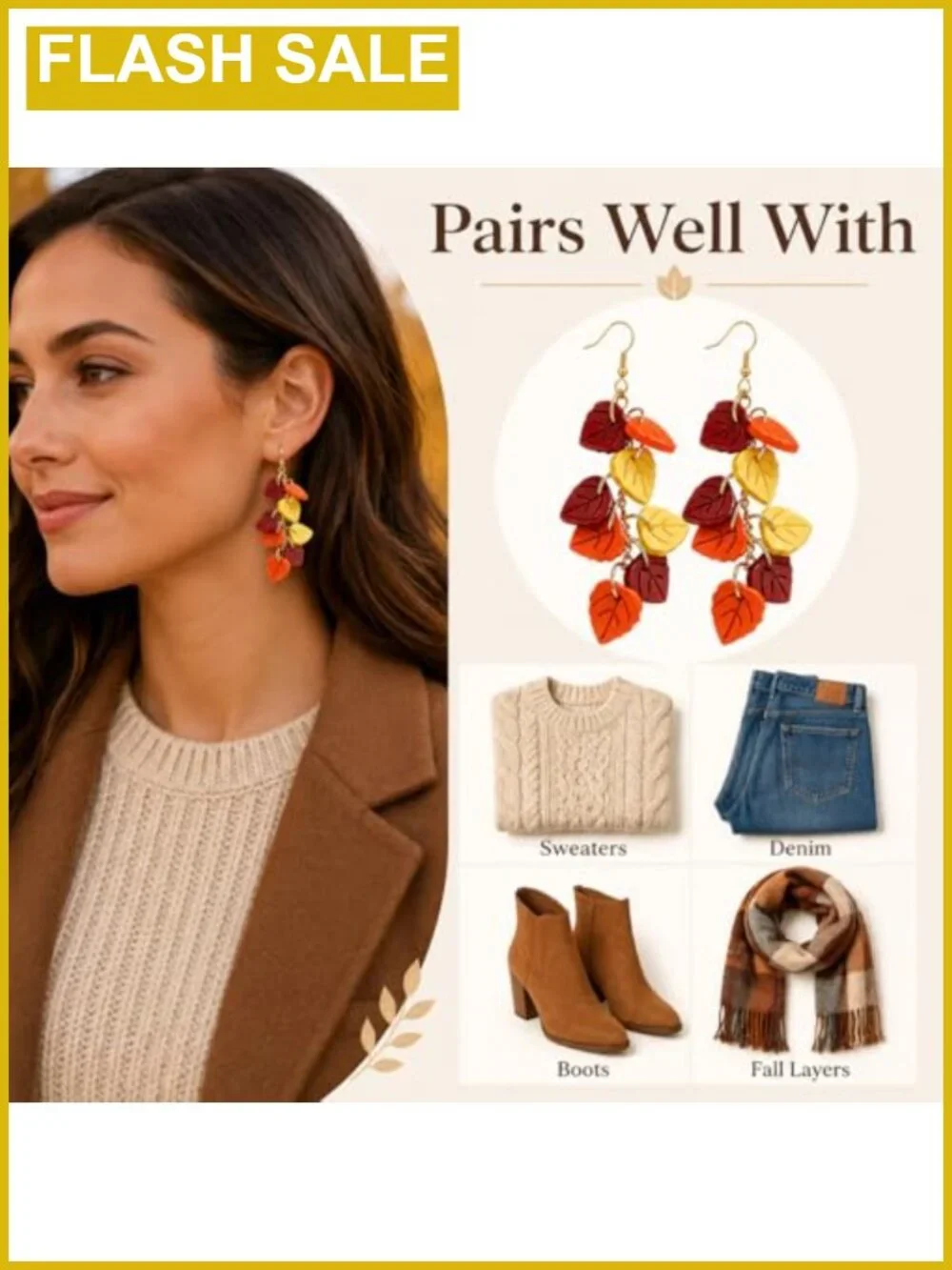 Maple Leaf Dangle Earrings Fall Autumn Jewelry French Hook